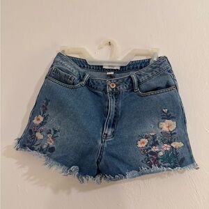Embroidered Denim Shorts